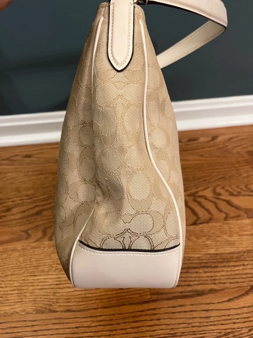 Coach F29959 Handbag One Shoulder Bag Beige Gold Canvas Leather Signature